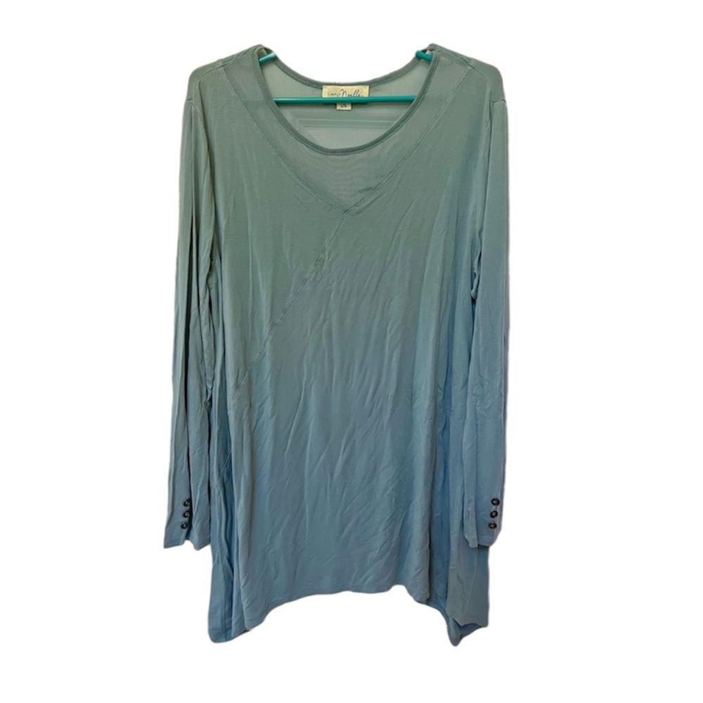 Simply Noelle Asymmetrical Seam Mesh Insert Tunic Top Women’s L/XL Wintergreen